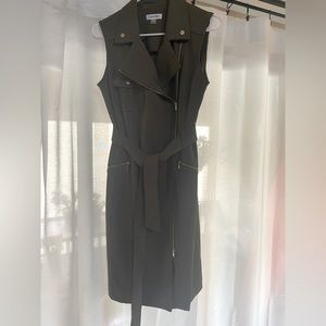 Calvin Klein Zipper Shift Dress Olive Green